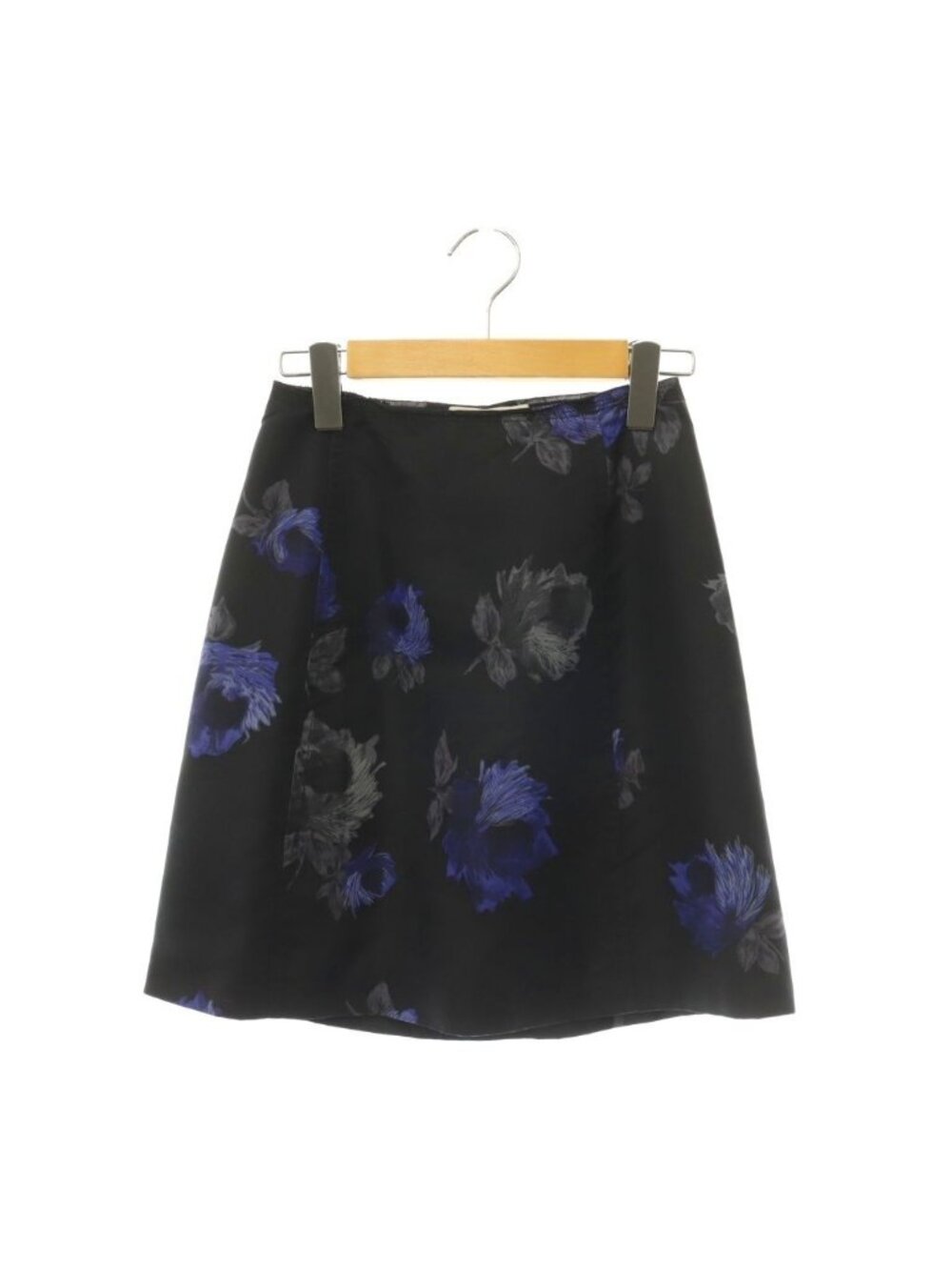 Prada Skirt Mini Trapezoid Floral Silk Black Navy Gray 36